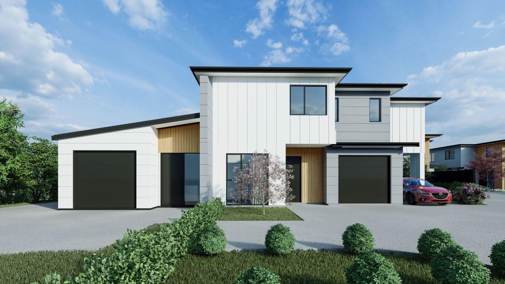 Spacious bedroom with modern furniture